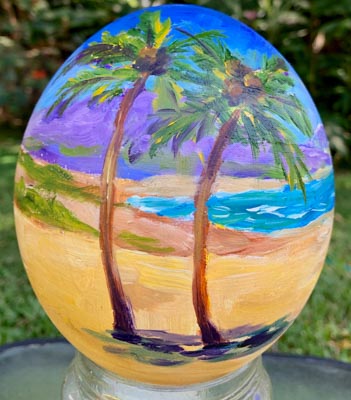 'Family Beach Day' ostrich egg by Dawn Sagar'